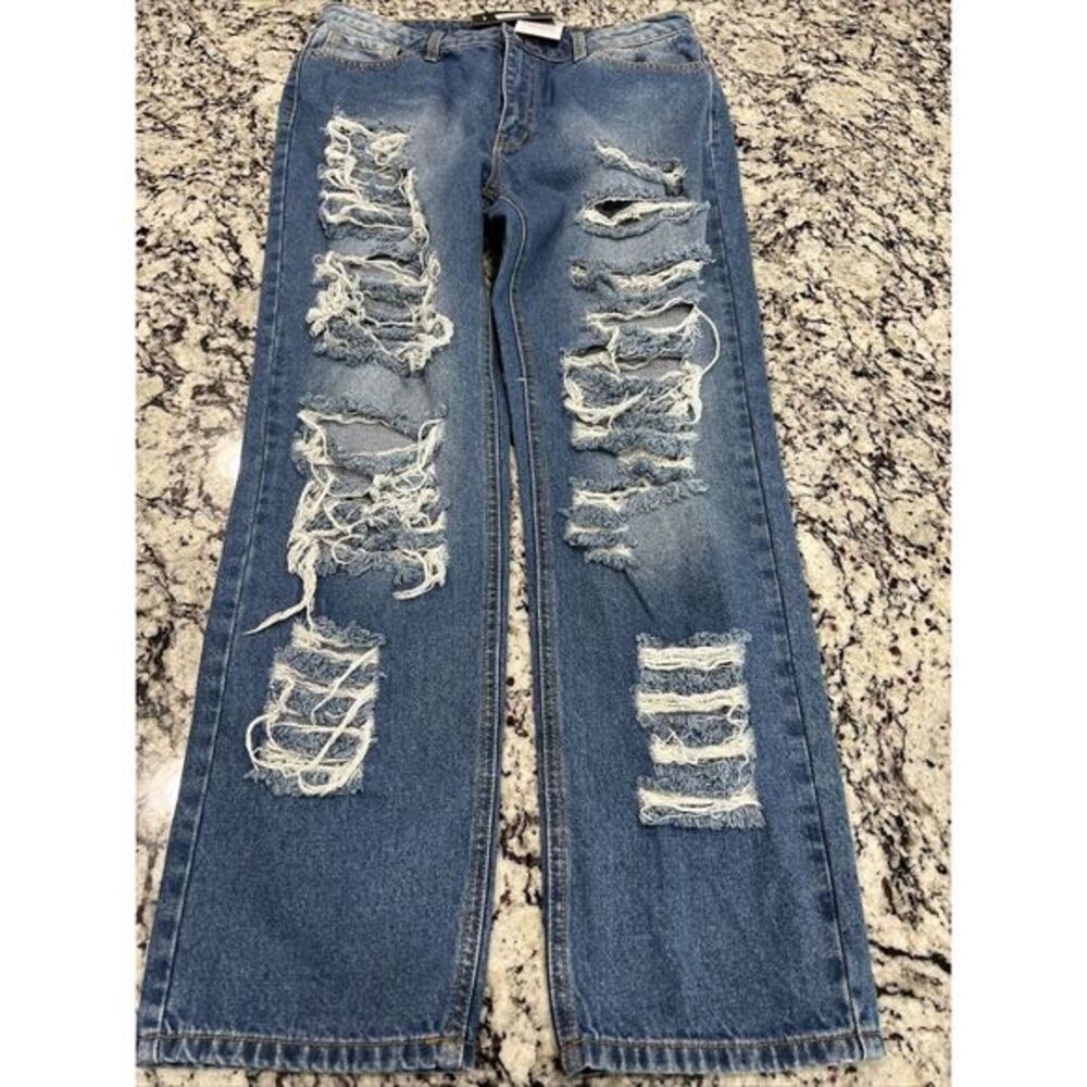 Fashion Nova Jeans Womens size 13 Distressed Destroyed Light wash‎ Denim 32x30